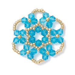 Темно-Голубой Стеклянные подвески из бисера, снежинка очарование, со стеклом, граненые, глубокое синее небо, 24.5x27x4 мм, отверстие : 4x4.5 мм