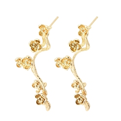 Настоящее золото 14K Латунные серьги, цветок, с петлей, реальный 14 k позолоченный, 38x18 мм, отверстие : 0.9 мм, штифты : 0.8x11 мм
