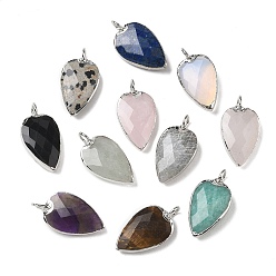 Mixed Stone Natural & Synthetic Mixed Stone Pendants, with Brass Edge Loops, Faceted, Heart Charms, 23~23.5x12~12.5x5.5mm, Hole: 3mm