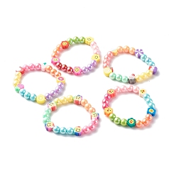 Mixed Color Opaque Acrylic Beads Stretch Bracelet Sets for Kids, with Polymer Clay Beads, Mixed Shape, Mixed Color, Inner Diameter: 2 inch(5cm), 5pcs/set
