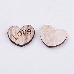 Blanched Almond Wood Cabochons, Heart with Love, For Valentine's Day, Blanched Almond, 12x15x2mm