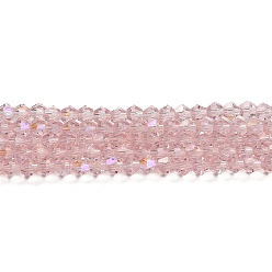 Pink Прозрачные стеклянные бусины гальваническим пряди, с покрытием AB цвета, граненые, двухконусные, розовые, 3.5~3.8 мм, отверстие : 0.9 мм, о том, о 107~110 шт / прядь, 32.5~34 см