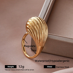 Golden Irregular 304 Stainless Steel Cuff Open Rings for Women, Golden, Adjustable