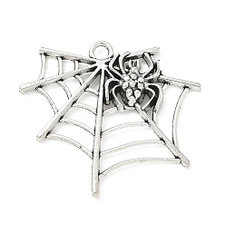 Antique Silver Tibetan Style Alloy Pendants, Spider with Web Charms, Antique Silver, 42x47x6mm, Hole: 3.5mm