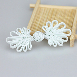 Белый Пуговицы с китайским узлом из полиэстера, пришивные застежки для аксессуаров к одежде, цветок, белые, 75x32 мм