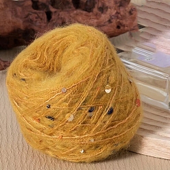 (932FM) Темно-синий аква-матовый с подкладкой Мохеровая пряжа с пайетками, для ткачества, вязание крючком, темно-золотистые, 1.5 мм, около 50г/моток