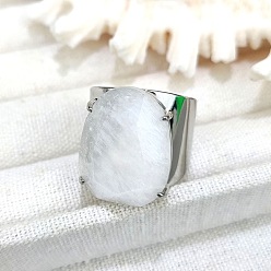 Хрусталь Овальные латунные манжеты с натуральным кварцевым кристаллом, платина, внутренний диаметр: 18 мм