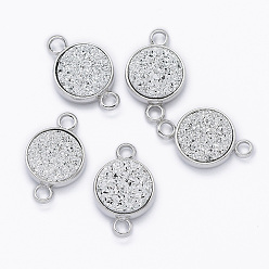 Светло-серый Коннекторы из смолы druzy, плоско-круглые, платина, светло-серый, 9x14x3 мм, отверстие : 1.5 мм