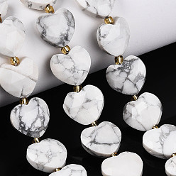 Говлит Природные Говлит бисер нитей, граненое сердце, с бисером, 12.5~13.5x13.5~14.5x5.5~6.5 мм, отверстие : 0.8~1 мм, около 26~28 шт / нитка, 14.76~16.73 дюйм (37.5~42.5 см)