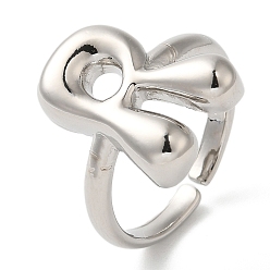 Letter R Латунное открытое кольцо-манжета для женщин с инициалами, без кадмия, без никеля и без свинца, Буква R, 17x13 мм, регулируемый