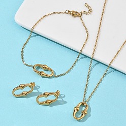 Золотой Овальные 304 подвески из нержавеющей стали, ожерелья, серьги-гвоздики и браслеты-цепочки, золотые, 18.5x12 мм