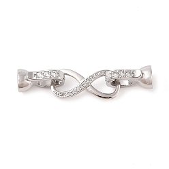 Платина Реечное покрытие латунь микро паве прозрачный кубический цирконий складные застежки, долговечный, без свинца и без кадмия, скручивать вместе, платина, 35x8x6 мм, отверстие : 4 мм