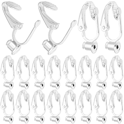 Серебро 40шт. латунные клипсы-серьги-конвертеры выводы, для не проколотых ушей, серебряные, 19x6x9 мм, отверстие : 1 мм