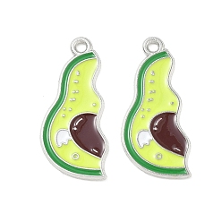 Platinum Alloy Enamel Pendants, Avocado Charms, Split Pendants, Platinum, 29x13x1mm, Hole: 1.8mm
