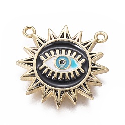 Golden Brass Pendants, with Enamel, Sun with Evil Eye, Golden, 20x19x2mm, Hole: 1.4mm