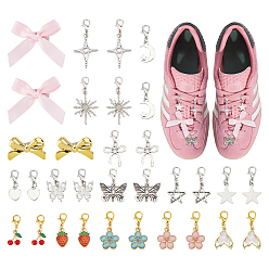 Mixed Color 16 Pairs Alloy Shoes Charms and Cloth & Alloy Claw Hair Clips, with Alloy Lobster Claw Clasps, Mixed Shapes, Mixed Color, 25~42mm
