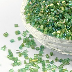 Green 11/0 Two Cut Glass Seed Beads, Hexagon, Trans.Colours Rainbow, Green, Size: about 2.2mm in diameter, about 37500pcs/Pound