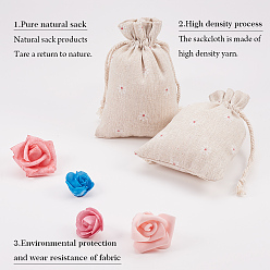 Wheat Polycotton(Polyester Cotton) Packing Pouches Drawstring Bags, with Printed Flower, Wheat, 14x10cm