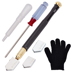 Mixed Color Glass Cutter Tool Set, Pencil Style Oil Feed Carbide Tip, for Tiles/Mirror, with Nylon Scrub Gloves, Mixed Color, 18.7x9.1x3.3cm