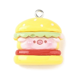 Hamberger Милые подвески из непрозрачной смолы в виде булавки, имитация еды, с платиновым тоном железная петля, гамбургер, 24x20.5x9 мм, отверстие : 2 мм
