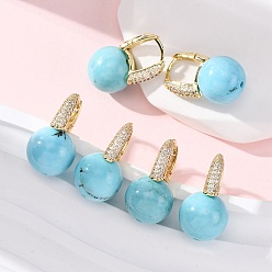 Золотой Круглые серьги-кольца из латуни с микропаве из прозрачных кубических цирконий, с синтетическими бирюзовый, стойки покрытие, долговечный, без кадмия и без свинца, золотые, 22.5x12.5 мм