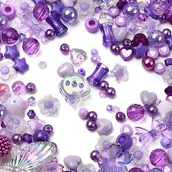 Purple Opaque & Transparent Acrylic Beads, Mixed Shapes, Purple, 3.5~42.5x3.5~47x3.5~18mm, Hole: 1.6~4.5mm