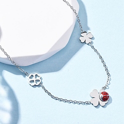 Нержавеющая Сталь Цвет 304 ожерелья из нержавеющей стали с эмалированным покрытием из огнеупорного кирпича и клевера, цвет нержавеющей стали, 16.34 дюйм (41.5 см) в длину + 55 удлинитель мм