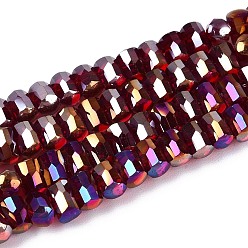 Темно-Красный Гальванизируйте прозрачное стекло бисер нитей, колонка, граненые, с покрытием AB цвета, темно-красный, 2.5~3x4~5x3~3.5 мм, отверстие : 0.7~0.9 мм, около 146~150 шт / нитка, 15.55~15.94 дюйм (39.5~40.5 см)