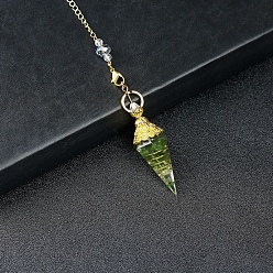 Jasper Resin Cone Dowsing Pendulums, Natural Jasper Chip inside and Metal Findings Charm, 380mm