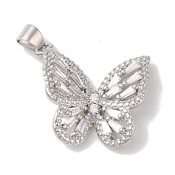 Прозрачный Подвески из латуни и кубического циркония, без кадмия и без свинца, долговечный, бабочка, прозрачные, 20x22x3 мм, отверстие : 5x4 мм