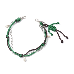 Зеленый Веревка из полиэстера и спандекса, плетеная из натуральных и человеческих ракушек каури, подвеска на железную цепочку для сумки, декоративные цепочки, с поворотными застежками сплава, платина, зелёные, 453 мм