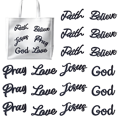 Черный 6 шт. полиэстеровые нитки для вышивки, приклеиваемые утюгом/пришиваемые нашивки, термоклей, аппликации из ткани, слово, чёрные, 62x104~157x1.5 мм, 6 шт / комплект.