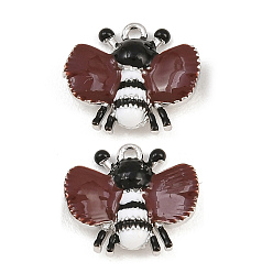 Real Platinum Plated Brass Enamel Pendants, Bees Charms, Real Platinum Plated, 11x13x3.5mm, Hole: 1mm