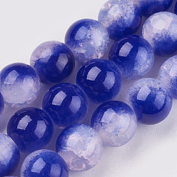 Blue Crackle Glass Beads Strands, Round, Blue, 10~10.5mm, Hole: 1.2mm, about 37~38pcs/strand, 13.77 inch~14.17  inch(35~36cm)