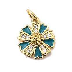 чирок Стойки обшивки латунные подвески, с кубического циркония и эмали, , долговечный, без свинца и без кадмия, с целью перехода в кольце, реальный 18 k позолоченный, зелено-синие, 14x12.5x4 мм, отверстие : 3.5 мм