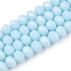 Светло-голубой Непрозрачный сплошной цвет имитация нефрита стеклянные бусины пряди, граненые, рондель, светло-голубой, 8x6 мм, отверстие : 1 мм, около 60~62 шт / нитка, 39~40 см