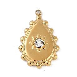 Кристалл Ионное покрытие (ip) 304 подвески из нержавеющей стали со стразами, реальный 18 k позолоченный, очарование слезы, кристалл, 19x12.5x2.5 мм, отверстие : 1.2 мм