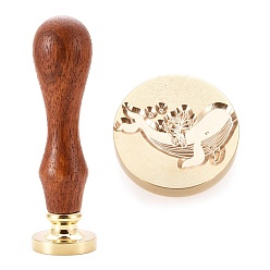 Whale Brass Wax Sealing Stamp, with Wood Handle for Post Decoration DIY Card Making, Whale Pattern, 89.5x25.5mm