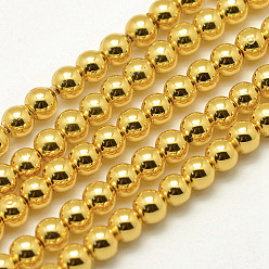 Light Gold Plated Electroplate Non-magnetic Synthetic Hematite Beads Strands, Round, Light Gold Plated, 4mm, Hole: 0.5mm, about 104pcs/strand, 15.7 inch