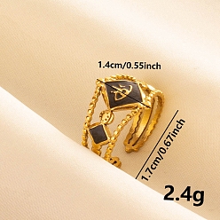 Черный 304 эмалированный ромб из нержавеющей стали с открытыми ушками для женщин, золотые, чёрные, 14 мм, регулируемый