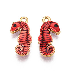 Малиновый Ионное покрытие (ip) 304 подвески из нержавеющей стали с эмалью, морской конек, без свинца и без кадмия, реальный 18 k позолоченный, малиновый, 21x9.5x4 мм, отверстие : 1.6 мм