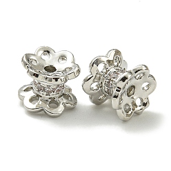 Платина Стойки обшивки латунь микро проложить кубического циркония бусы, долговечный, без свинца и без кадмия, цветок, платина, 6x7x6.8 мм, отверстие : 1.2 мм