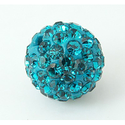 Blue Zircon Pave Disco Ball Beads, Polymer Clay Rhinestone Beads, Grade A, Round, Blue Zircon, PP12(1.8~1.9mm), 8mm, Hole: 1mm