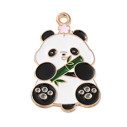 Зеленый Кулон эмали сплава, панда, золотой свет, зелёные, 30.5x20x1 мм, отверстие : 2 мм