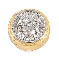 Сердце Религиозные латунные бусы, двухцветный плоский круглый, долговечный, стойки покрытие, без свинца и без кадмия, платиной и золотом, святое сердце, 10x5 мм, отверстие : 1.6 мм