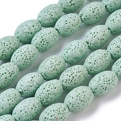 Средний Бирюзовый Бусы из натуральной лавы, окрашенные, овальные, средне бирюзовый, 12x8.5~9 мм, отверстие : 1.6 мм, около 32~33 шт / нитка, 15.5~15.7 дюйм (39.5~40 см)