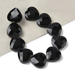 Обсидиан Природные обсидиана бисер нитей, граненые, сердце, 14.5~15x15~15.5x5.5~6 мм, отверстие : 1 мм, около 10 шт / нитка, 5.51~5.71'' (14~14.5 см)