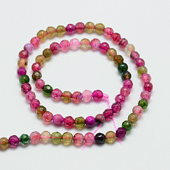 Colorful Faceted Natural Agate Round Beads Strands, Dyed, Colorful, 4mm, Hole: 1mm, about 92pcs/strand, 14.1 inch