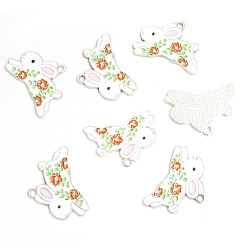 Платина Подвески из эмали и сплава, кролик с цветочным шармом, платина, 19.7x28 мм