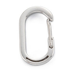 Stainless Steel Color Non-Tarnish 304 Stainless Steel Push Gate Snap Keychain Clasp Findings, Oval, Stainless Steel Color, 20x11x5mm, Hole:7x0.5mm
